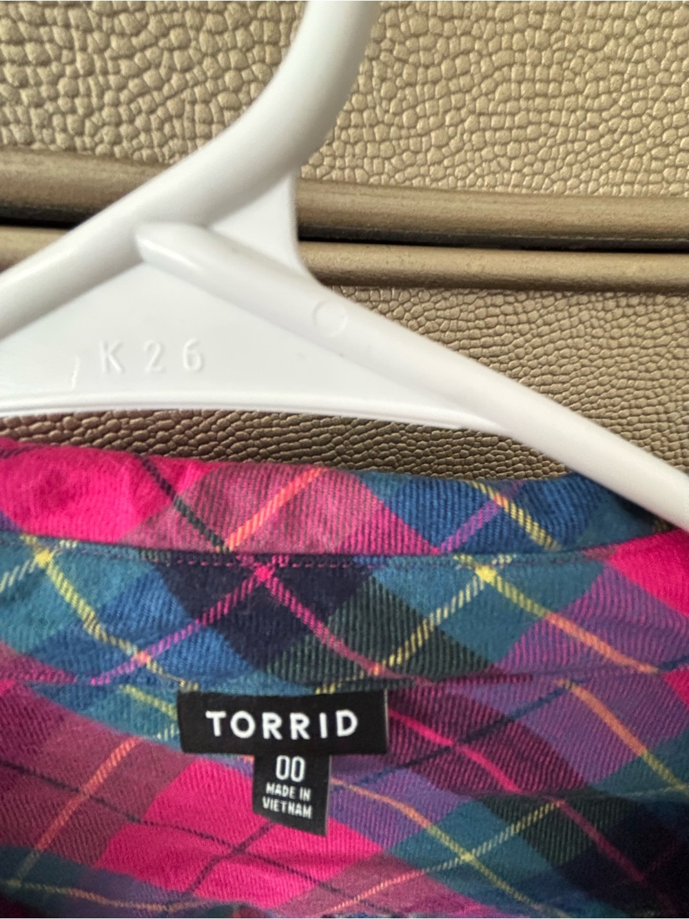 Torrid Hot Pink and Teal Plaid Button-Up - Picture 2 of 2